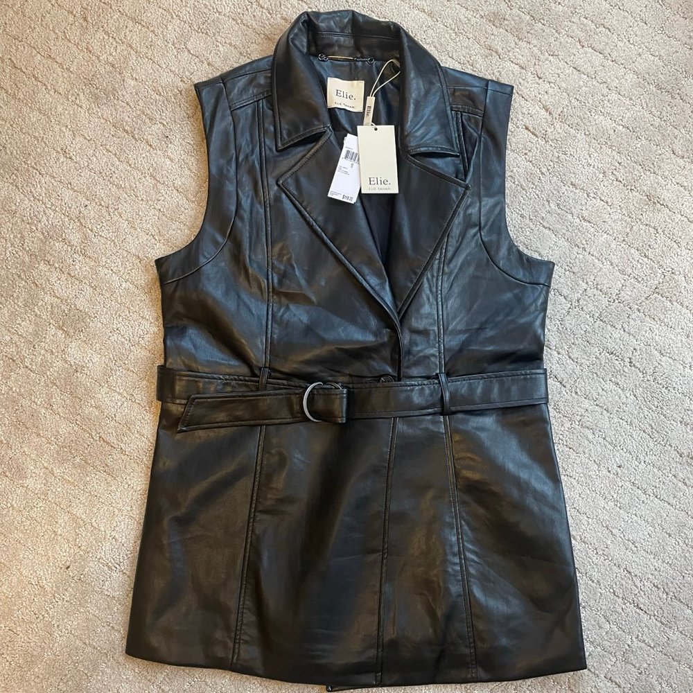 Elie by Elie Tahari Faux Leather Belted Vest - Size 10 - NWT